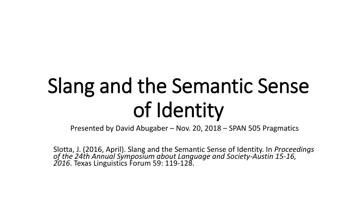 slang and the semantic sense slang
