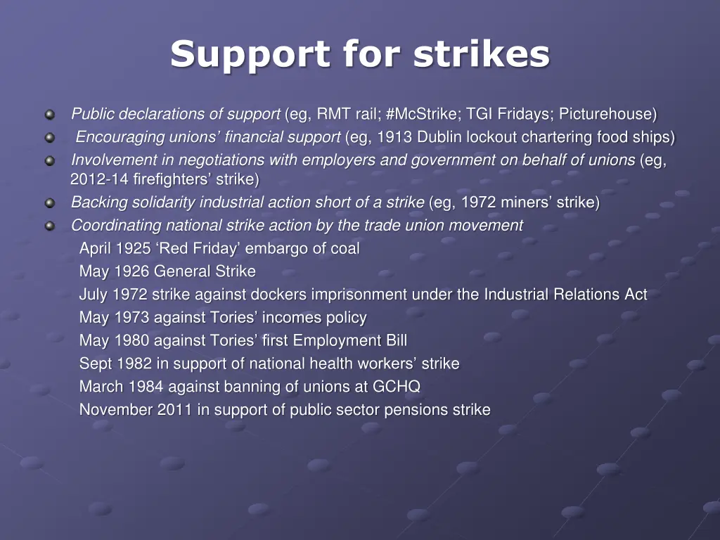 support for strikes