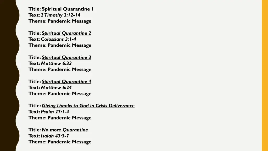 title spiritual quarantine 1 text 2 timothy