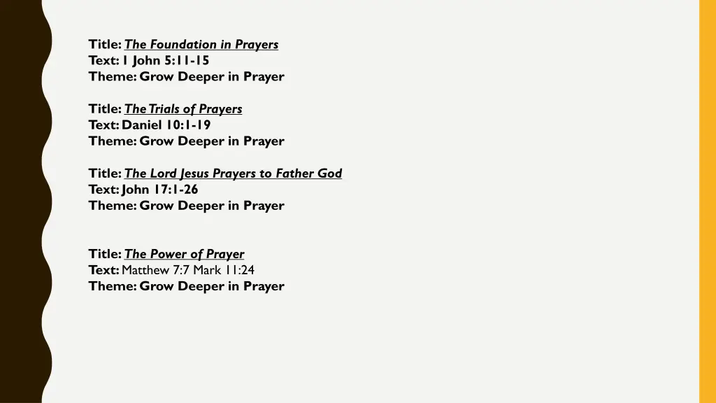 title the foundation in prayers text 1 john