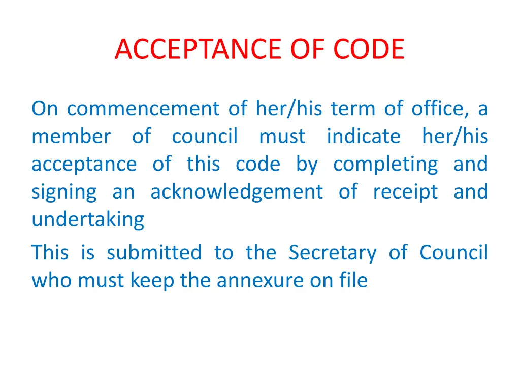 acceptance of code