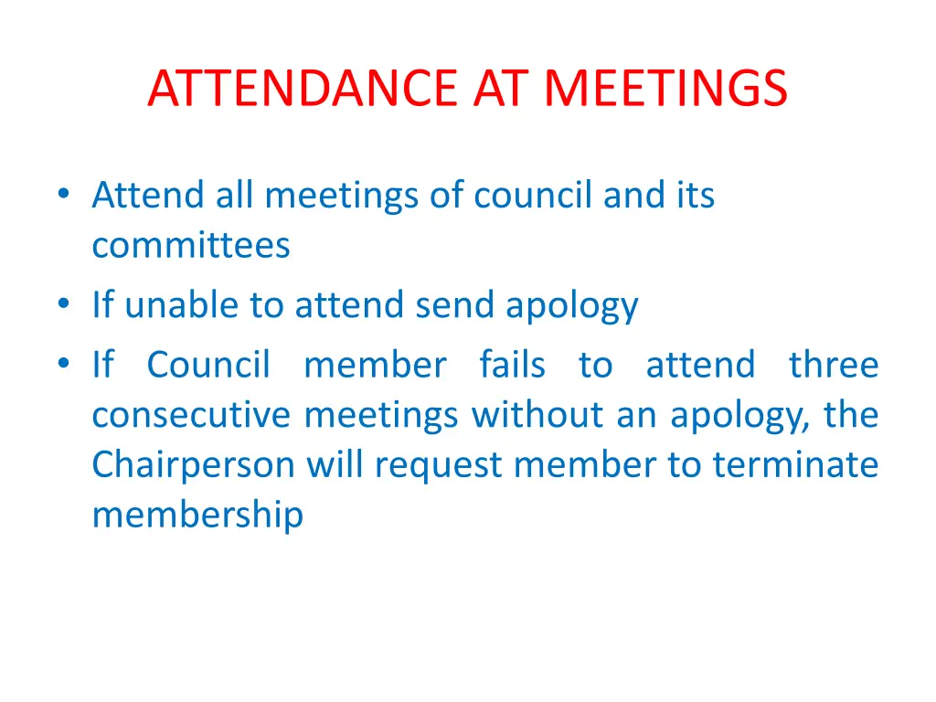 attendance at meetings