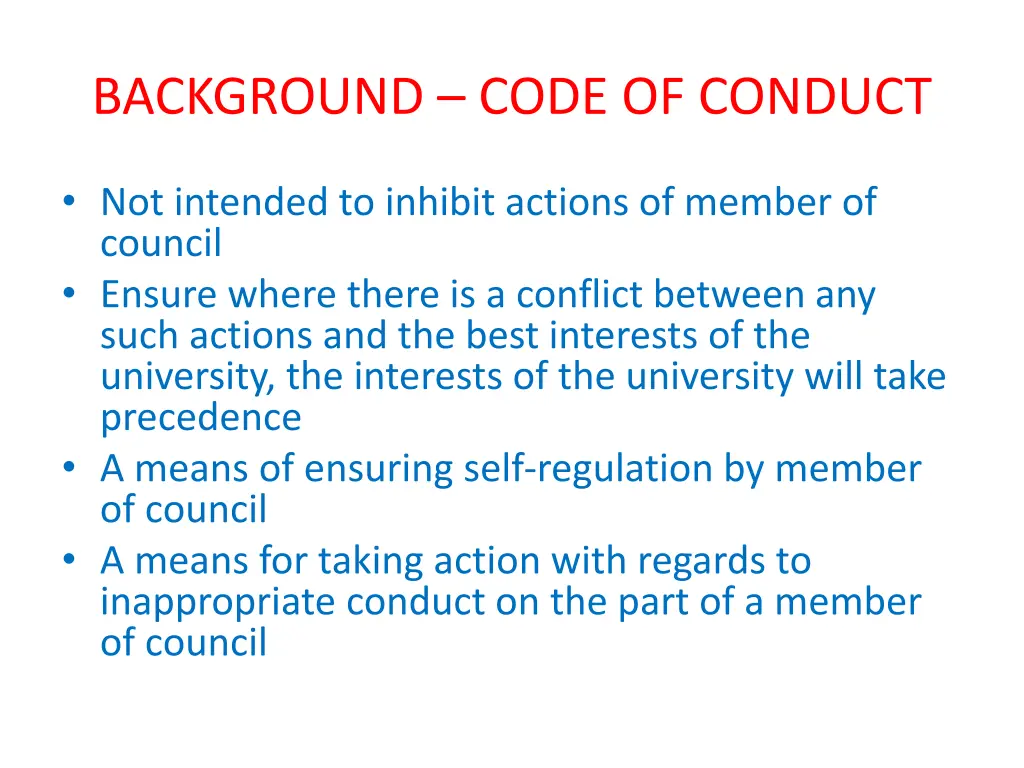 background code of conduct