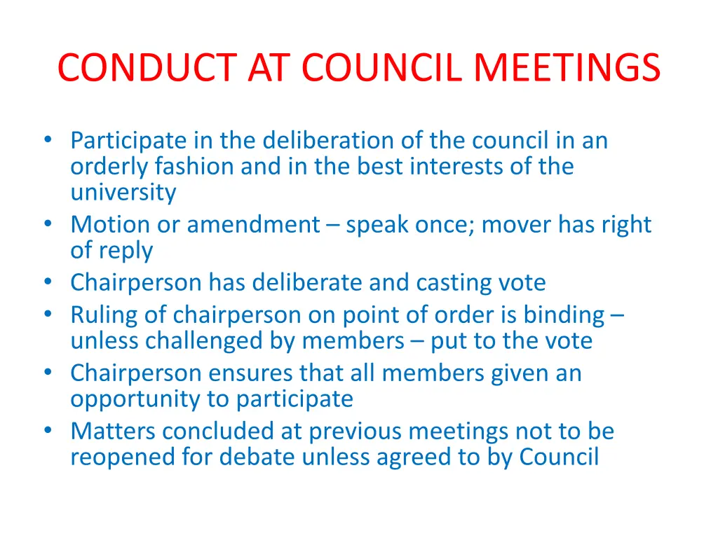 conduct at council meetings