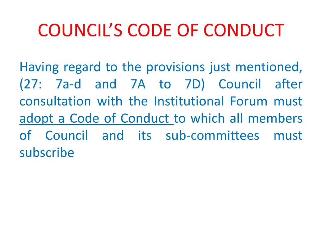 council s code of conduct