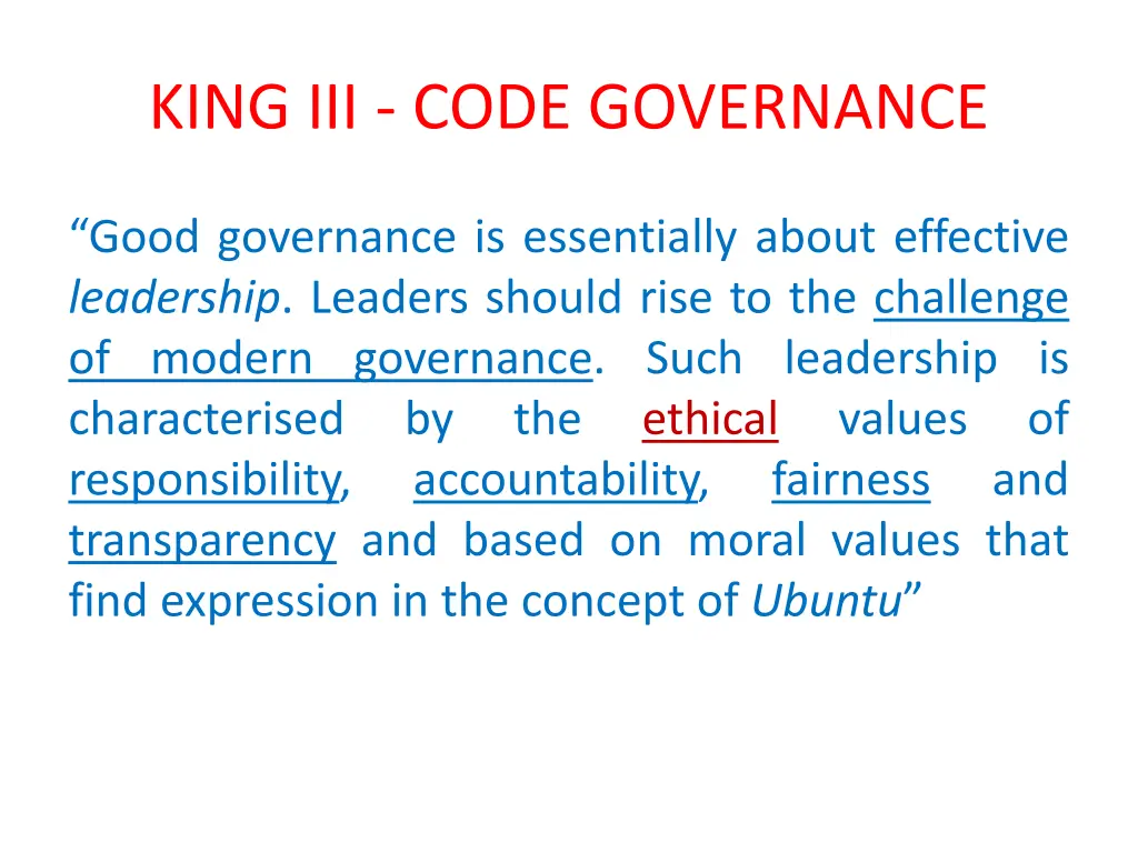 king iii code governance