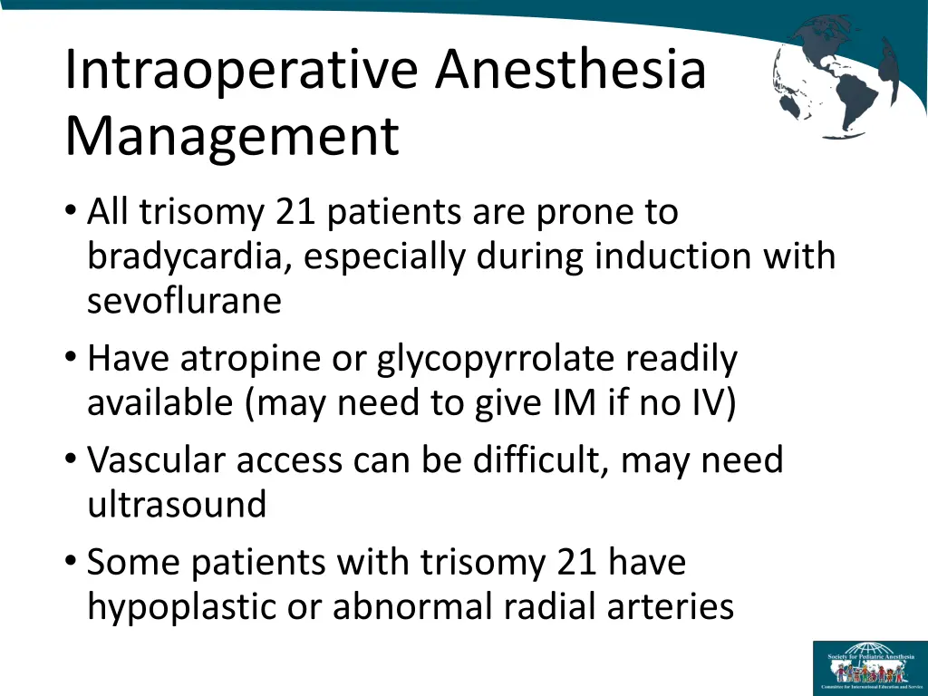 intraoperative anesthesia management all trisomy