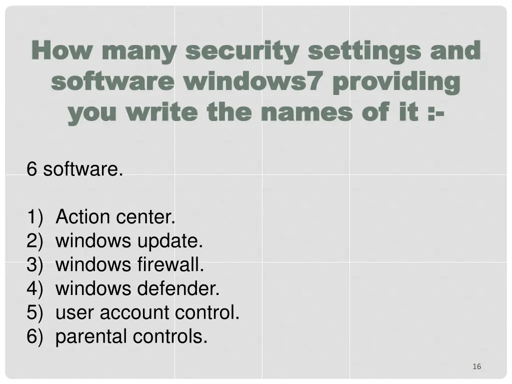how many security settings and how many security
