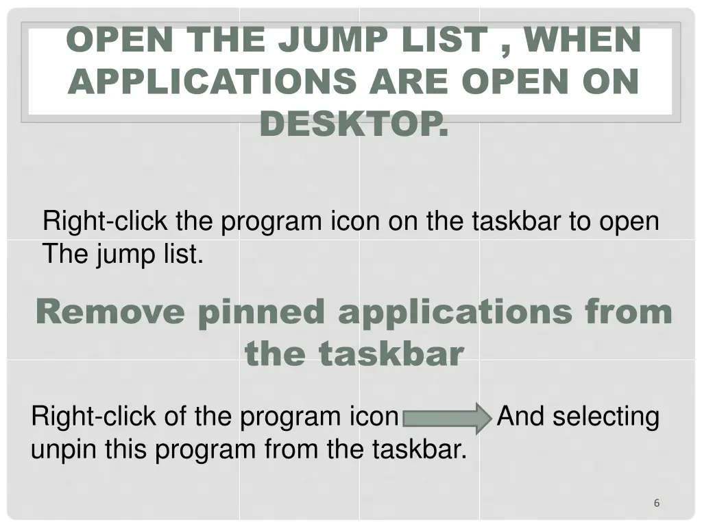 open the jump list when applications are open