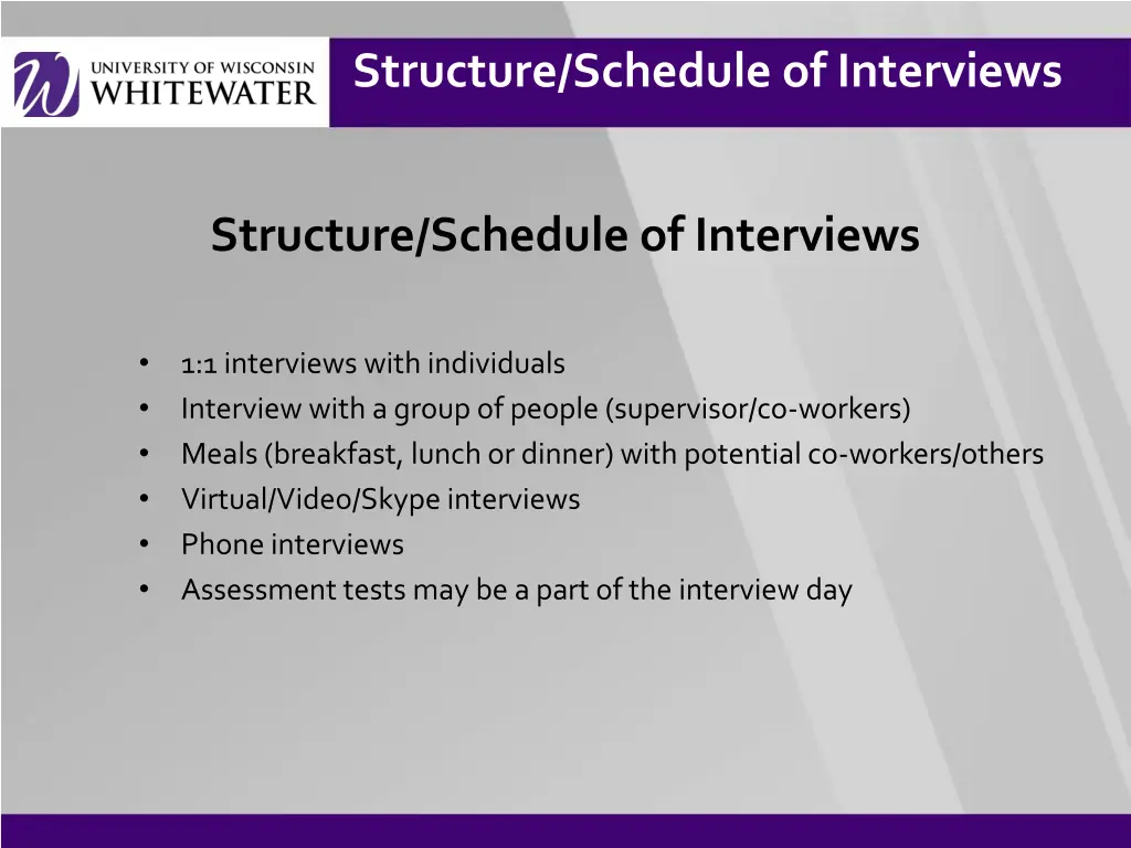 structure schedule of interviews