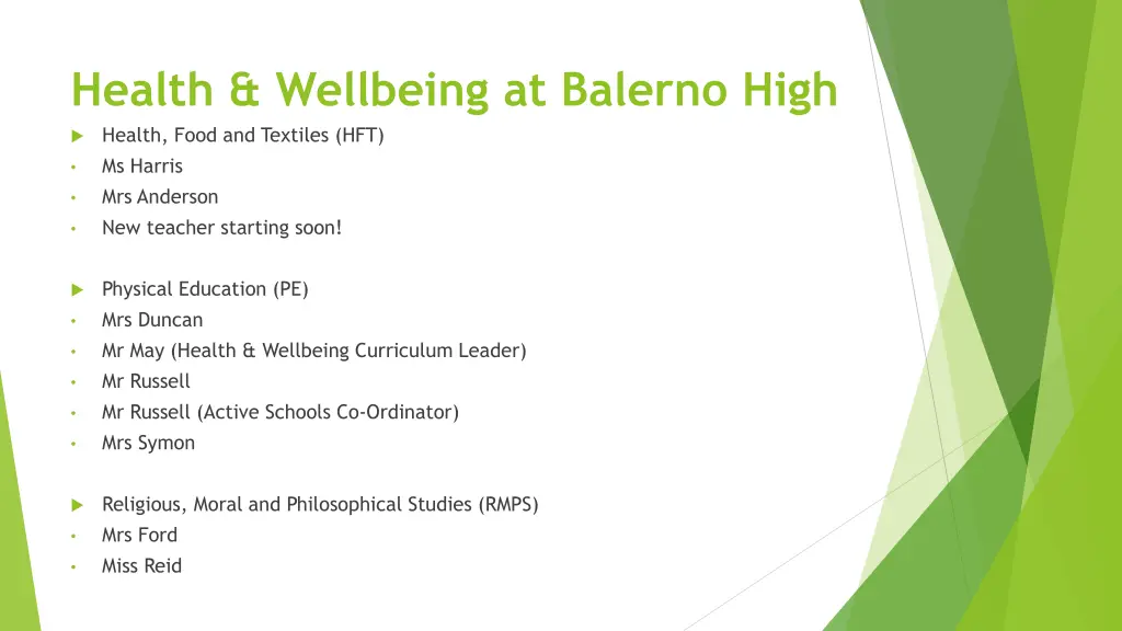 health wellbeing at balerno high health food