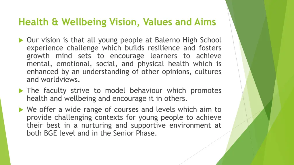 health wellbeing vision values and aims