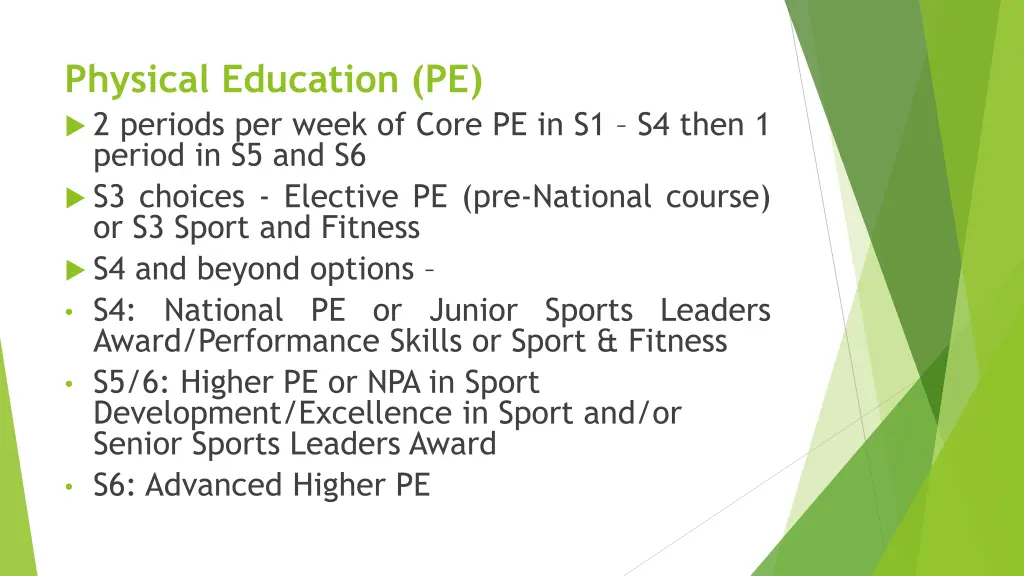 physical education pe 2 periods per week of core