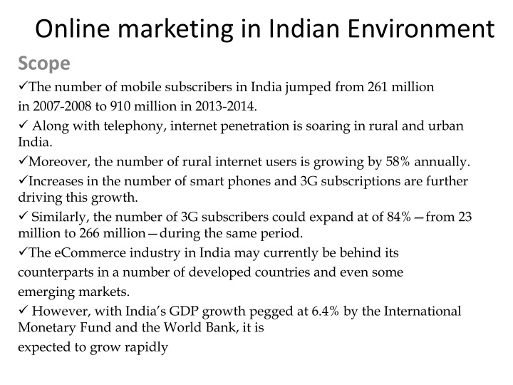 online marketing in indian environment scope