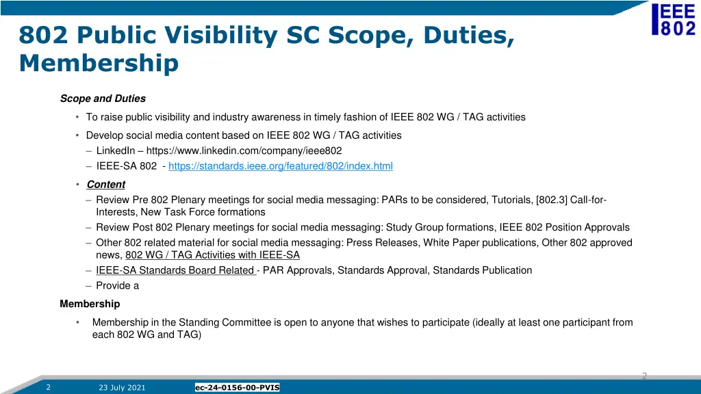 802 public visibility sc scope duties membership