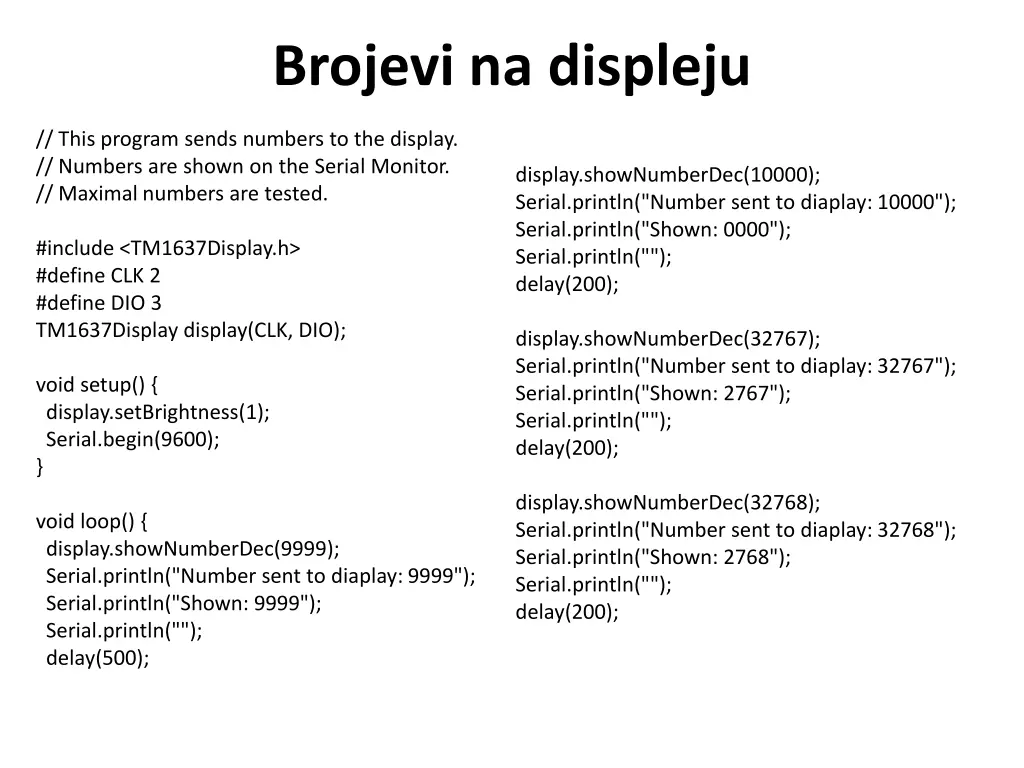 brojevi na displeju