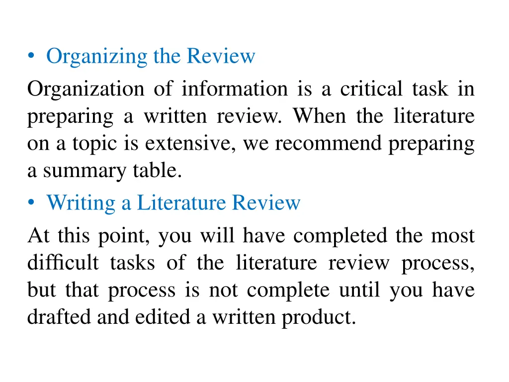 organizing the review organization of information