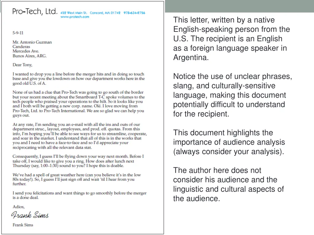 this letter written by a native english speaking