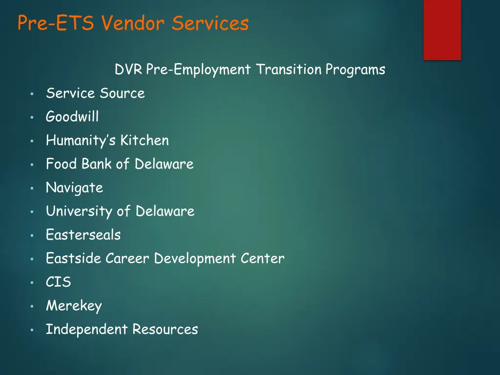 pre ets vendor services