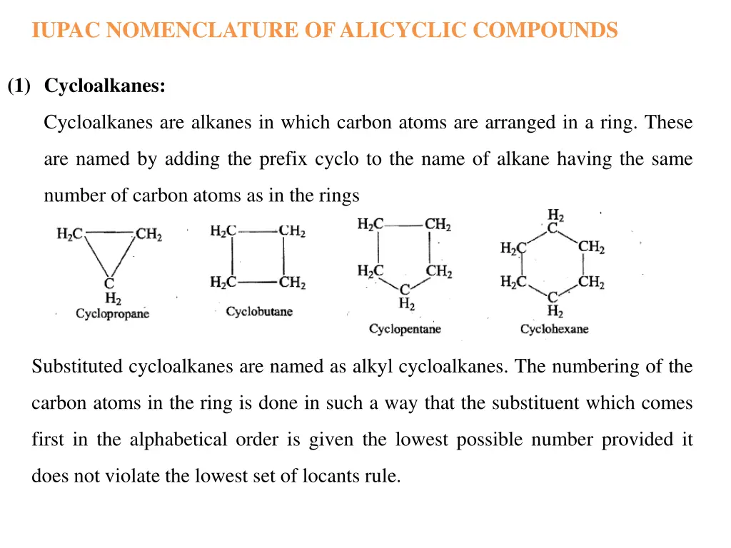 iupac nomenclature of alicyclic compounds