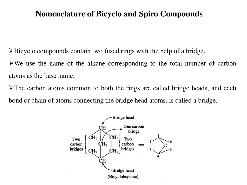 nomenclature of bicyclo and spiro compounds