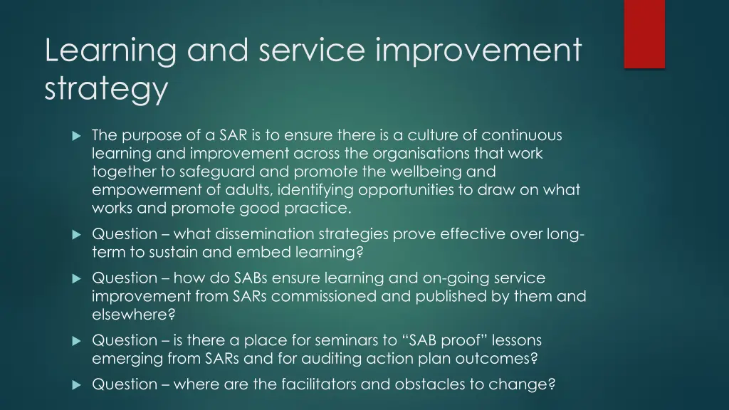 learning and service improvement strategy