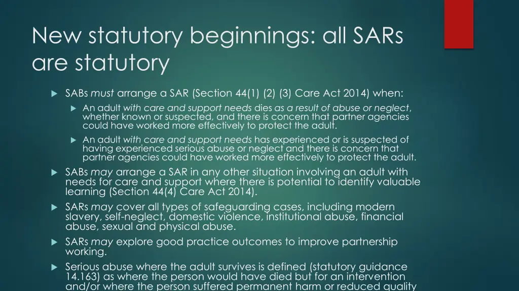 new statutory beginnings all sars are statutory