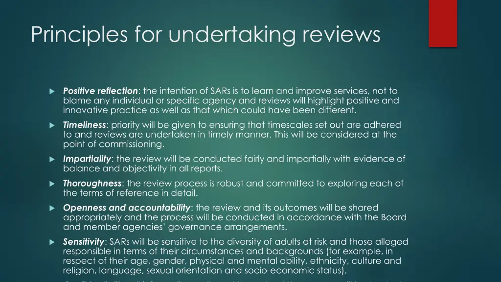 principles for undertaking reviews