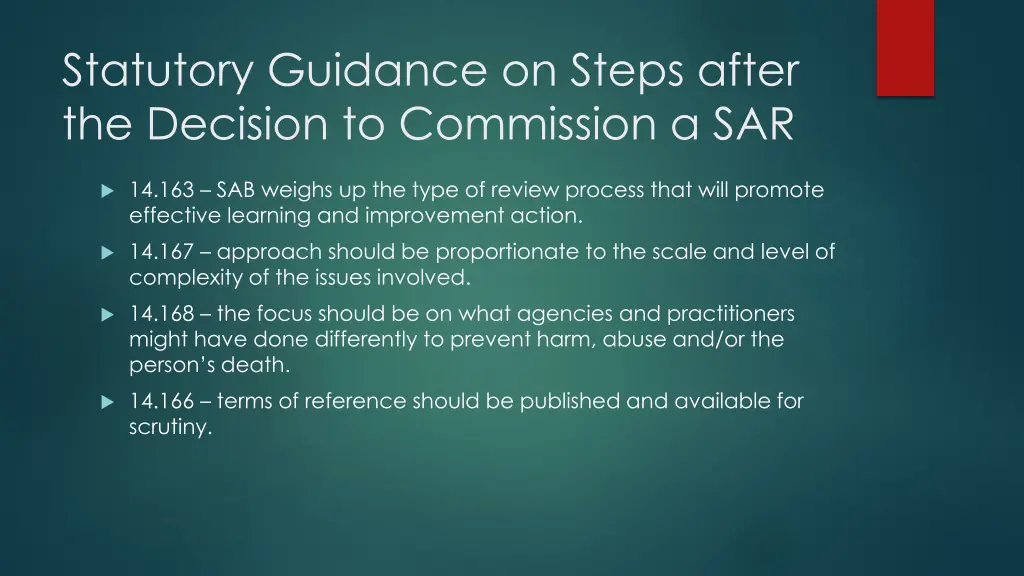 statutory guidance on steps after the decision