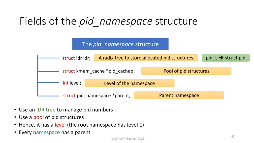 fields of the pid namespace structure