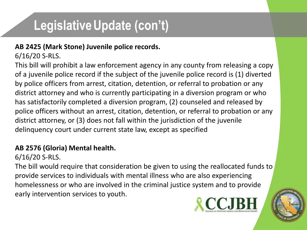 legislative update con t