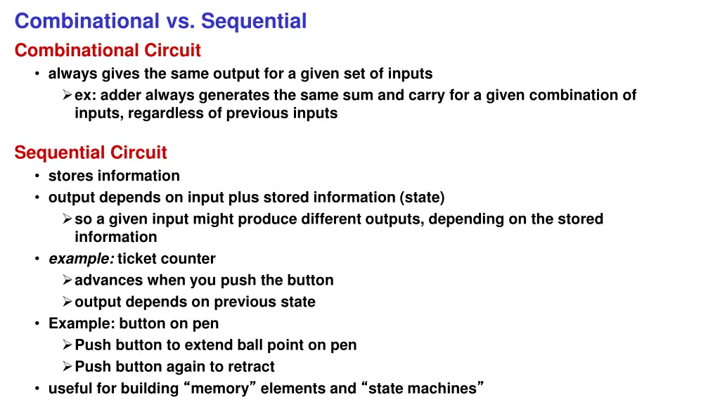 combinational vs sequential combinational circuit
