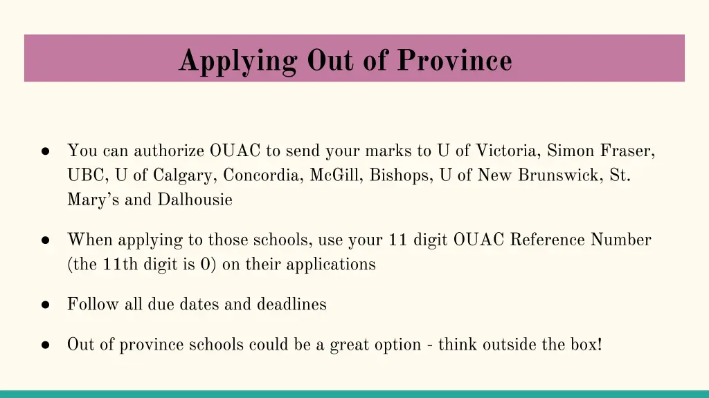 applying out of province