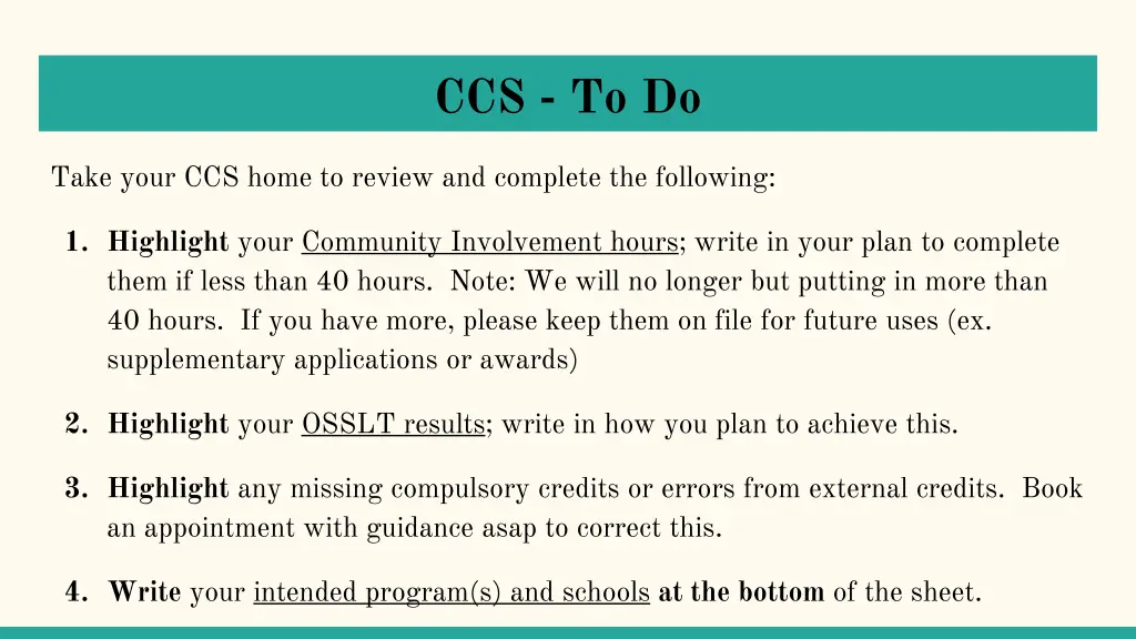 ccs to do