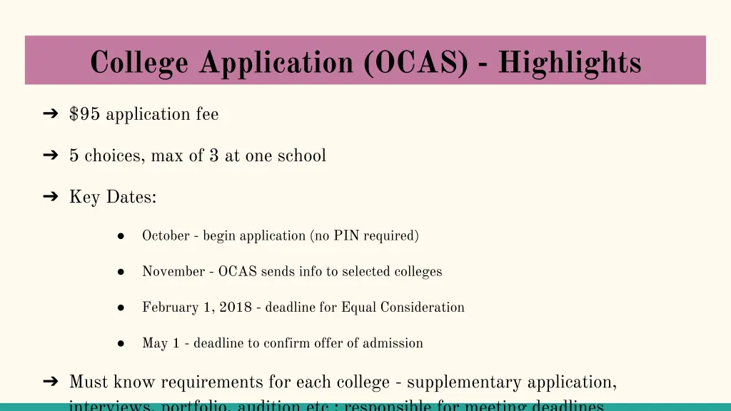 college application ocas highlights