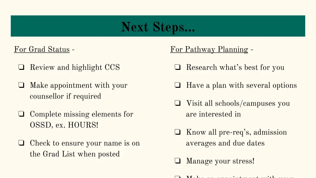 next steps