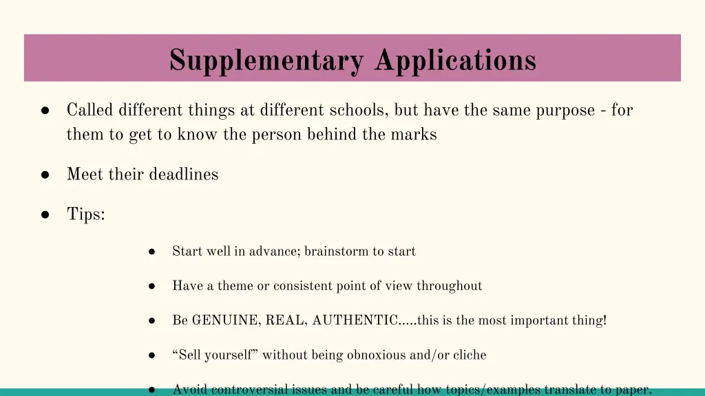 supplementary applications