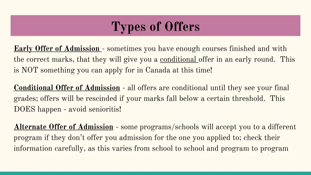 types of offers