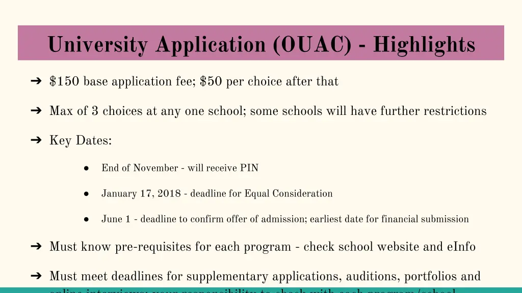 university application ouac highlights