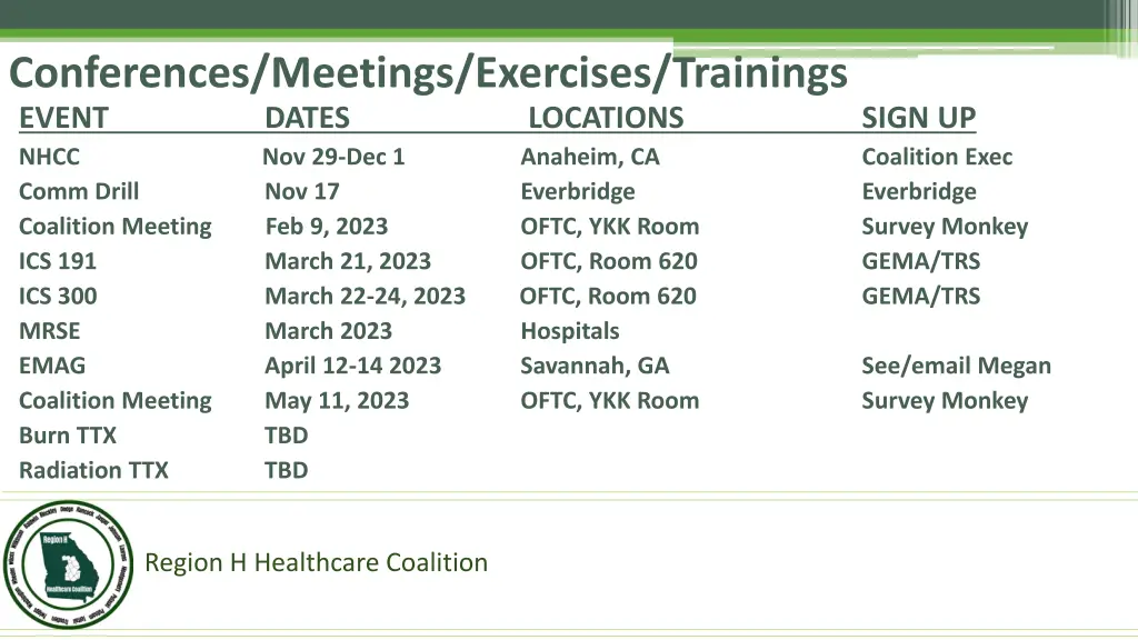 conferences meetings exercises trainings event