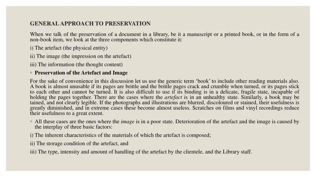 general approach to preservation