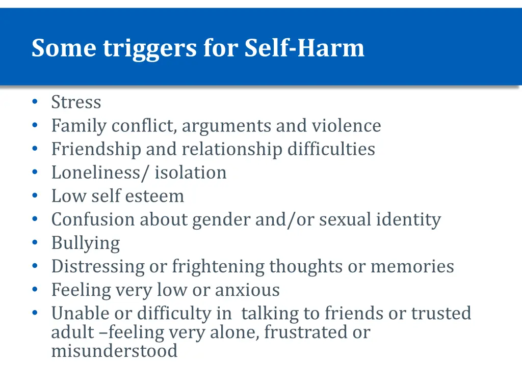 some triggers for self harm
