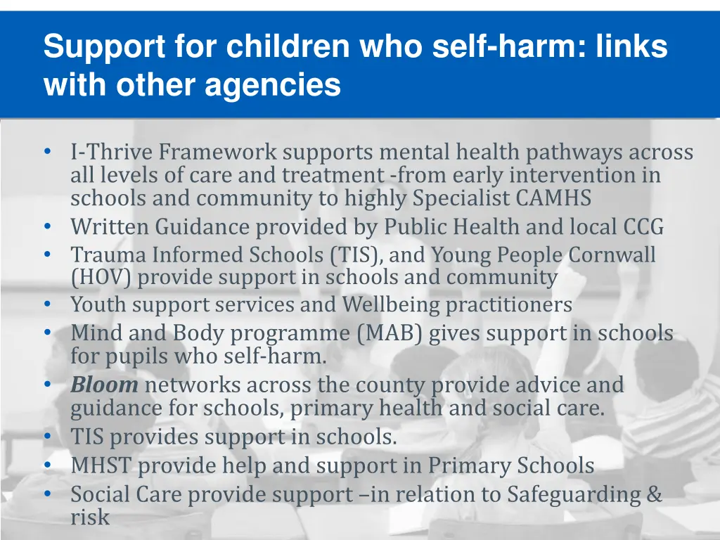 support for children who self harm links with