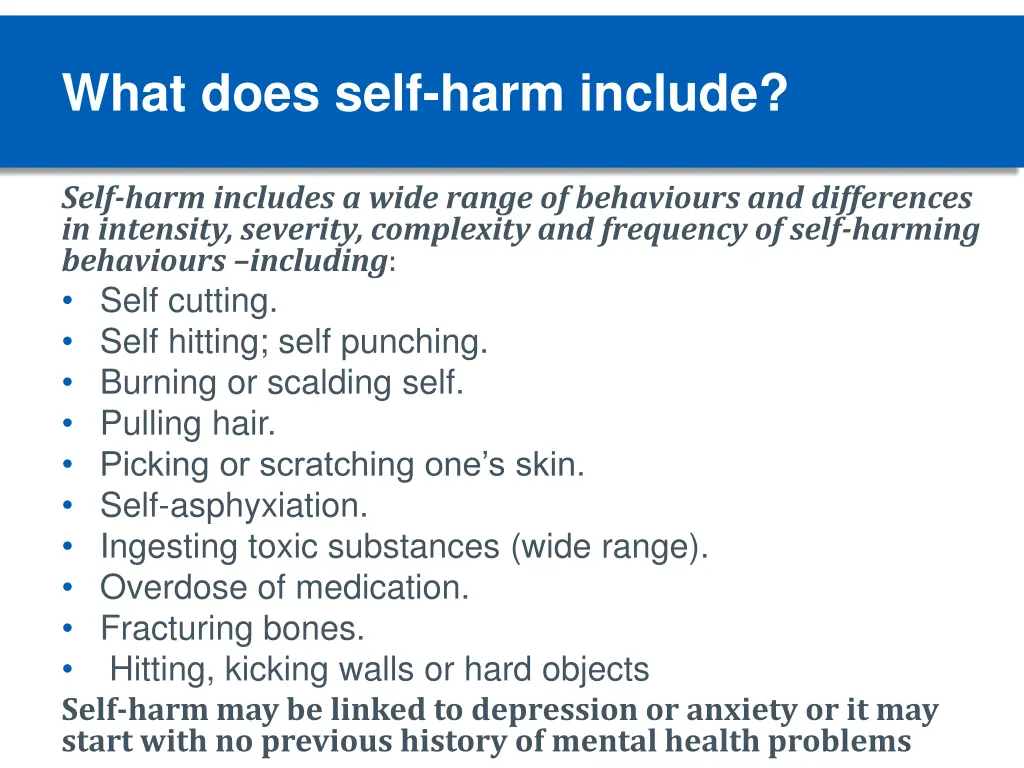 what does self harm include