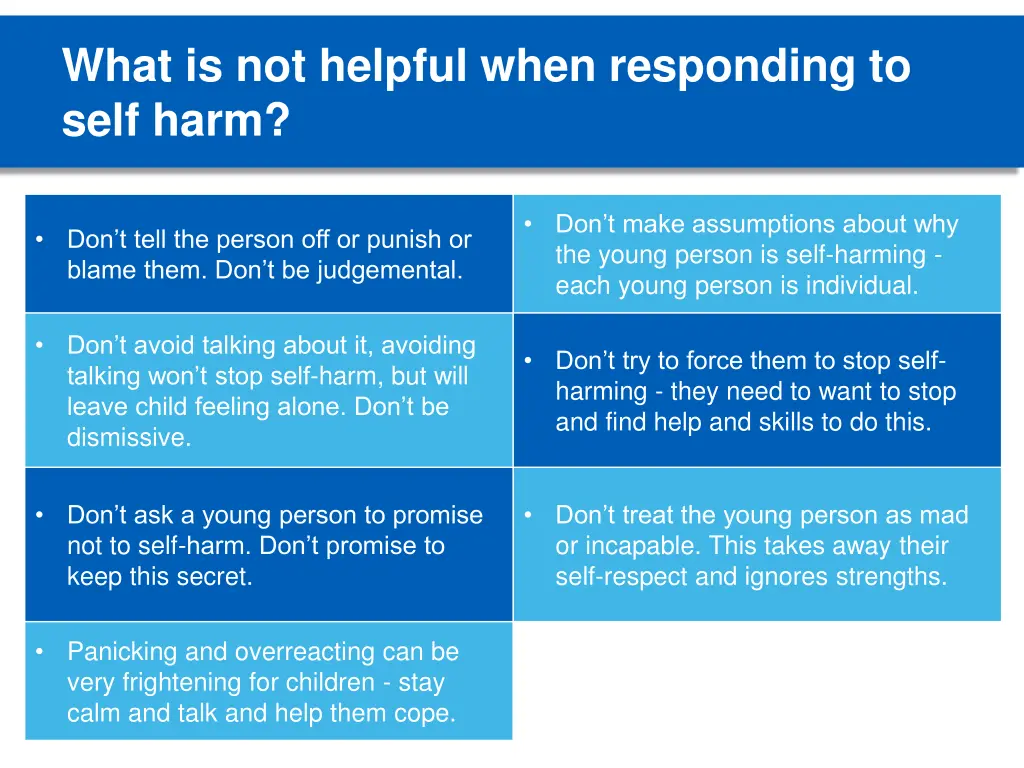 what is not helpful when responding to self harm