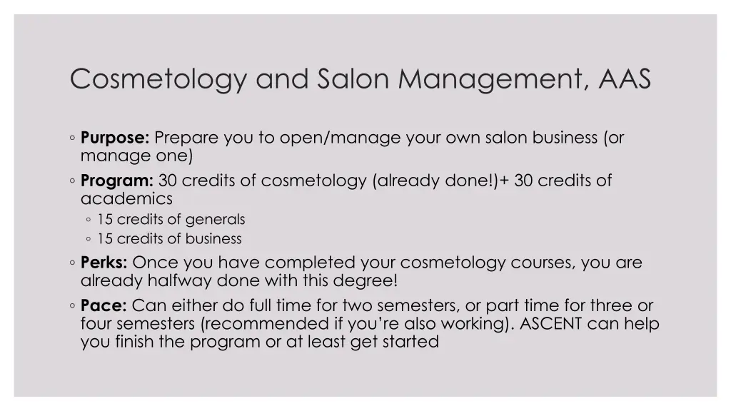 cosmetology and salon management aas