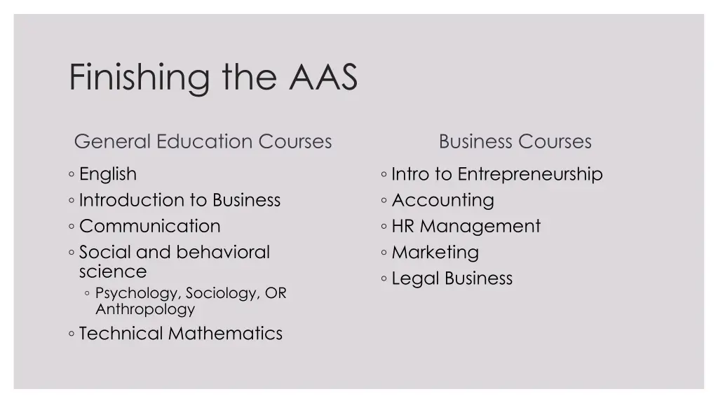 finishing the aas