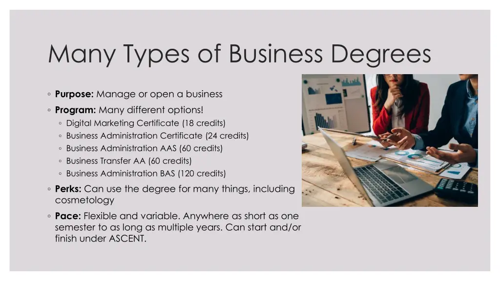 many types of business degrees