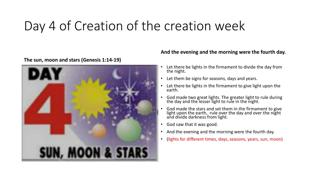 day 4 of creation of the creation week