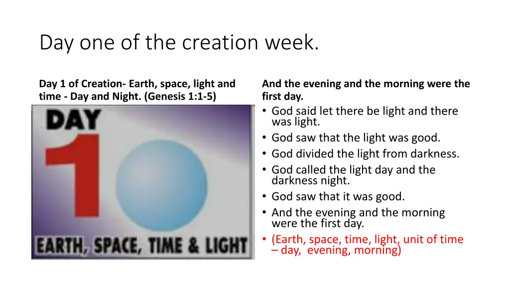 day one of the creation week